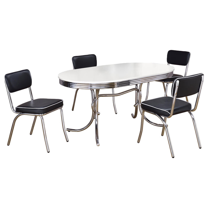 Retro  Oval Dining Table Set White and Black