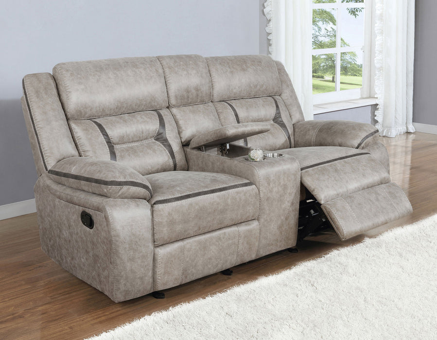 Greer Upholstered Motion Reclining Loveseat Brown