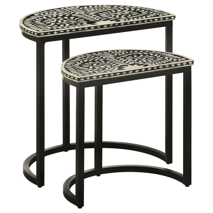 Zakiya  Demilune Nesting Table Set Black and White