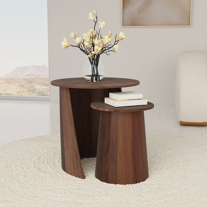 Yency  Round Mango Wood Nesting Table Set Dark Brown