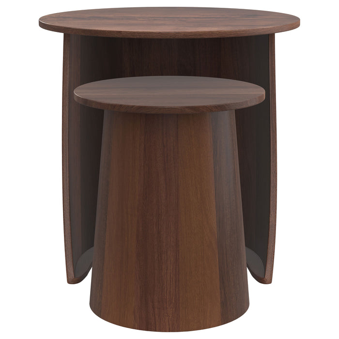 Yency  Round Mango Wood Nesting Table Set Dark Brown