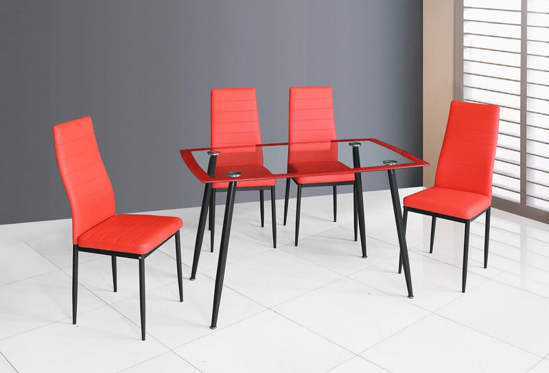 Mesa de comedor roja y 4 sillas