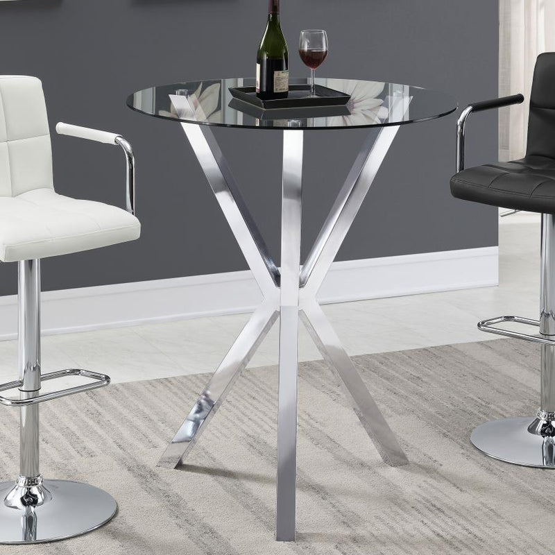 Mesa de bar bistró Denali con tablero de cristal de 35 pulgadas y base cromada
