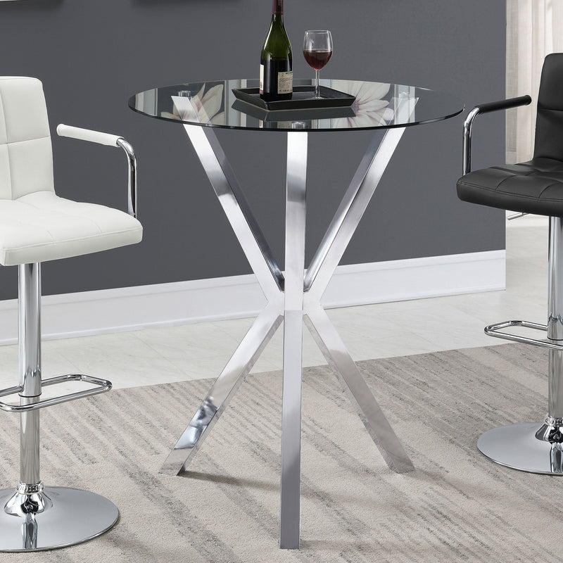 Mesa de bar bistró Denali con tablero de cristal de 35 pulgadas y base cromada