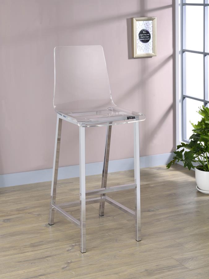 Silla de bar Juelia de acrílico transparente con cromo (Juego de 2)