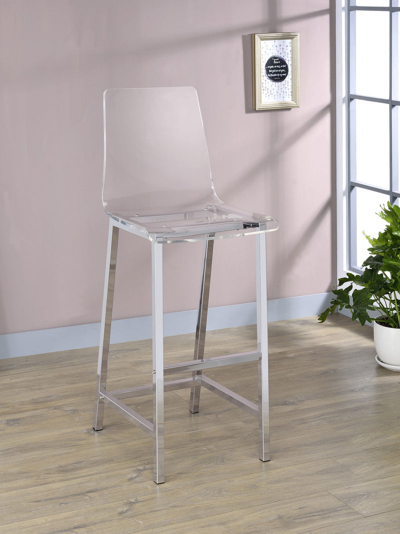 Silla de bar Juelia de acrílico transparente con cromo (Juego de 2)