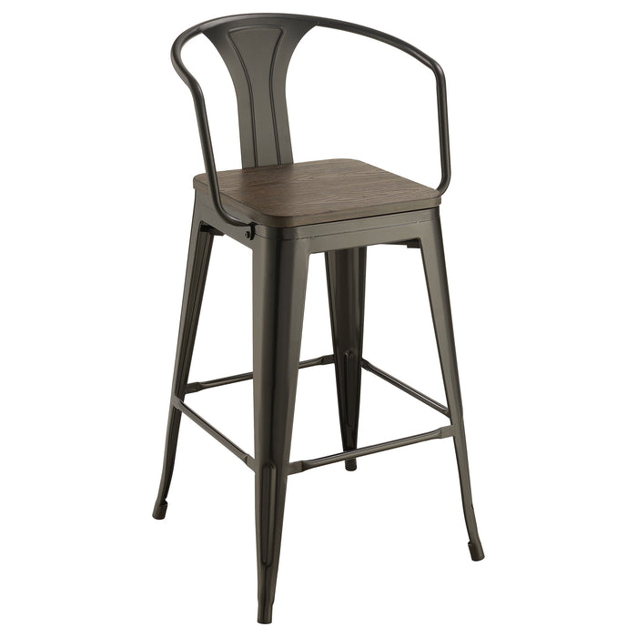 Cavalier Wooden Seat Bar Stools Dark Elm and Matte Black (Set of 2)