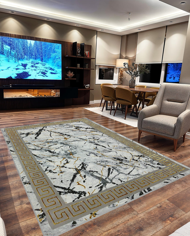 MARBLE Rug Design 1042 Black 7 Foot Round (6'6x6'6" Round)"