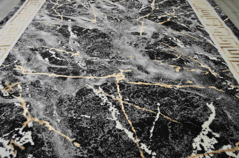 MARBLE Rug Design 1042 Black 2x8 Runner (2'6x7'9")"