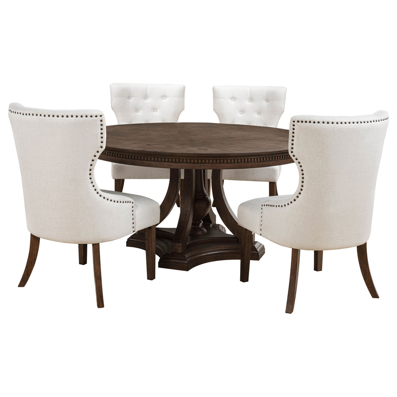 Juego de comedor redondo con pedestal Ridgewell de 5 piezas, roble oscuro
