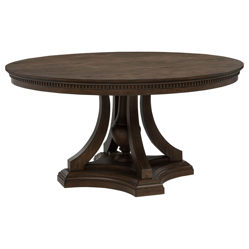 Mesa de comedor de pedestal redonda Ridgewell, roble oscuro