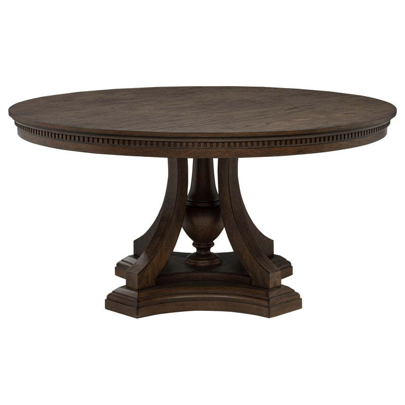 Mesa de comedor de pedestal redonda Ridgewell, roble oscuro