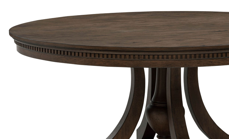 Mesa de comedor de pedestal redonda Ridgewell, roble oscuro