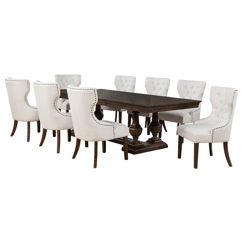 Juego de comedor rectangular de caballete de 9 piezas Ridgewell Roble Oscuro