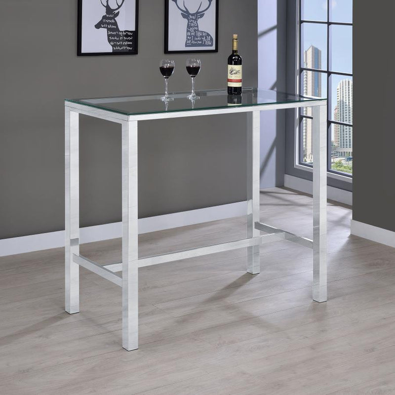 Mesa de pub/bar Tolbert rectangular con tapa de cristal de 47 pulgadas, cromada