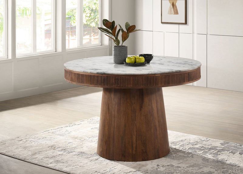 Mesa de comedor de madera con tablero de mármol Ortega de 46 pulgadas, color natural