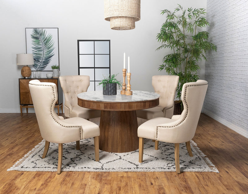 Mesa de comedor de madera con tablero de mármol Ortega de 46 pulgadas, color natural