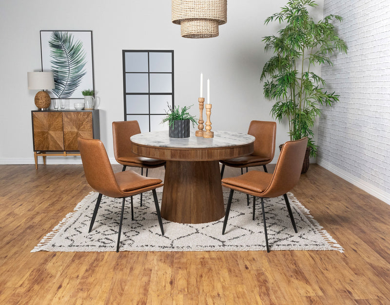Mesa de comedor de madera con tablero de mármol Ortega de 46 pulgadas, color natural
