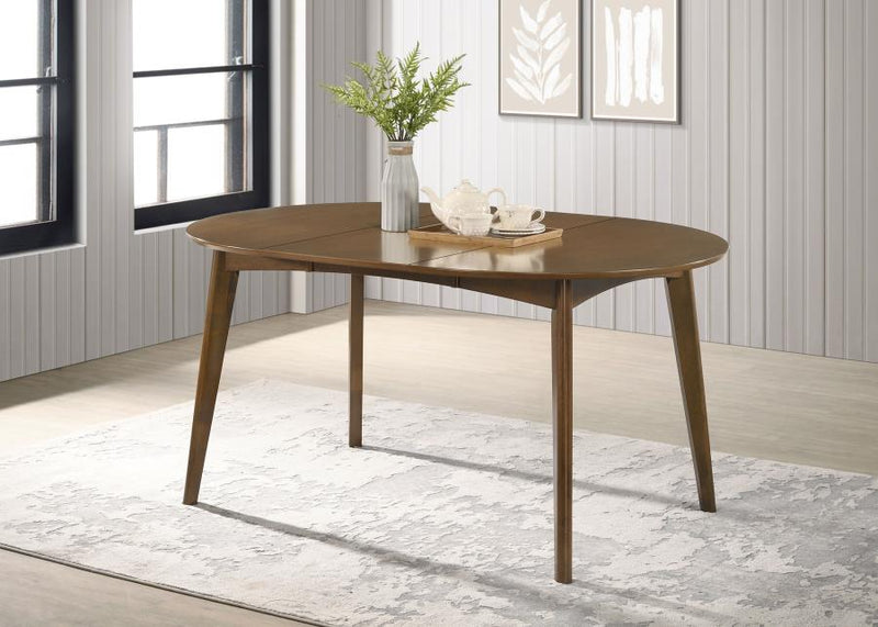 Mesa de comedor Jedda Oval de 60 pulgadas con hoja de extensión de nogal oscuro