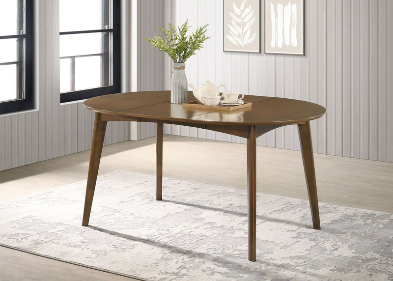 Mesa de comedor Jedda Oval de 60 pulgadas con hoja de extensión de nogal oscuro