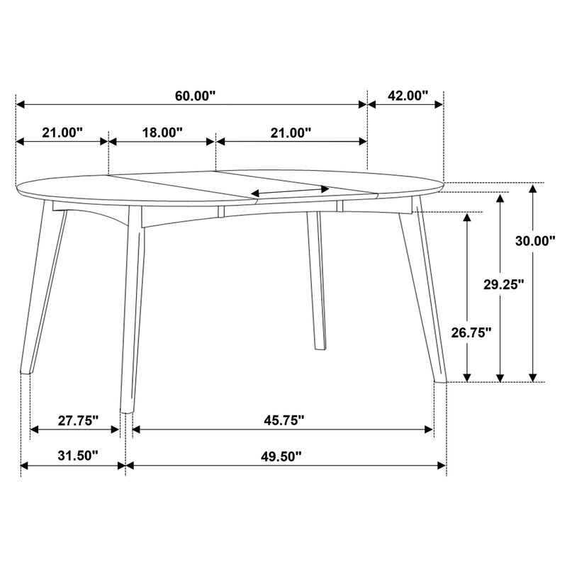 Mesa de comedor Jedda Oval de 60 pulgadas con hoja de extensión de nogal oscuro