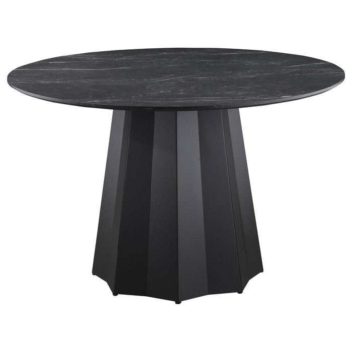 Camden Round 48-inch Faux Marble Top Dining Table Black