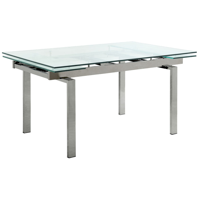 Wexford Glass Top Dining Table with Extension Leaves Chrome