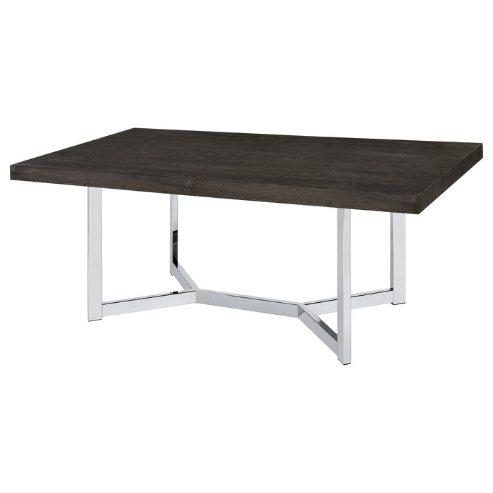 Benson Rectangular Trestle Base Dining Table Dark Oak and Chrome