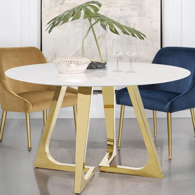Mesa de comedor Gwynn de 51 pulgadas de mármol y acero inoxidable dorado
