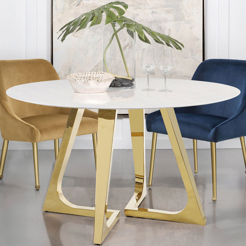 Mesa de comedor Gwynn de 51 pulgadas de mármol y acero inoxidable dorado