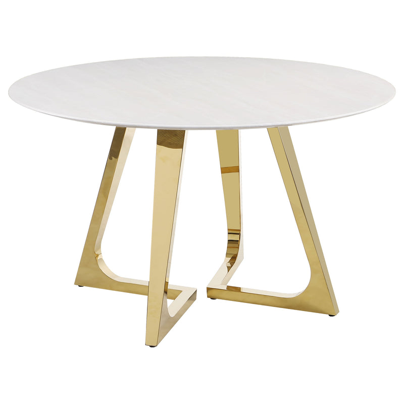 Mesa de comedor Gwynn de 51 pulgadas de mármol y acero inoxidable dorado