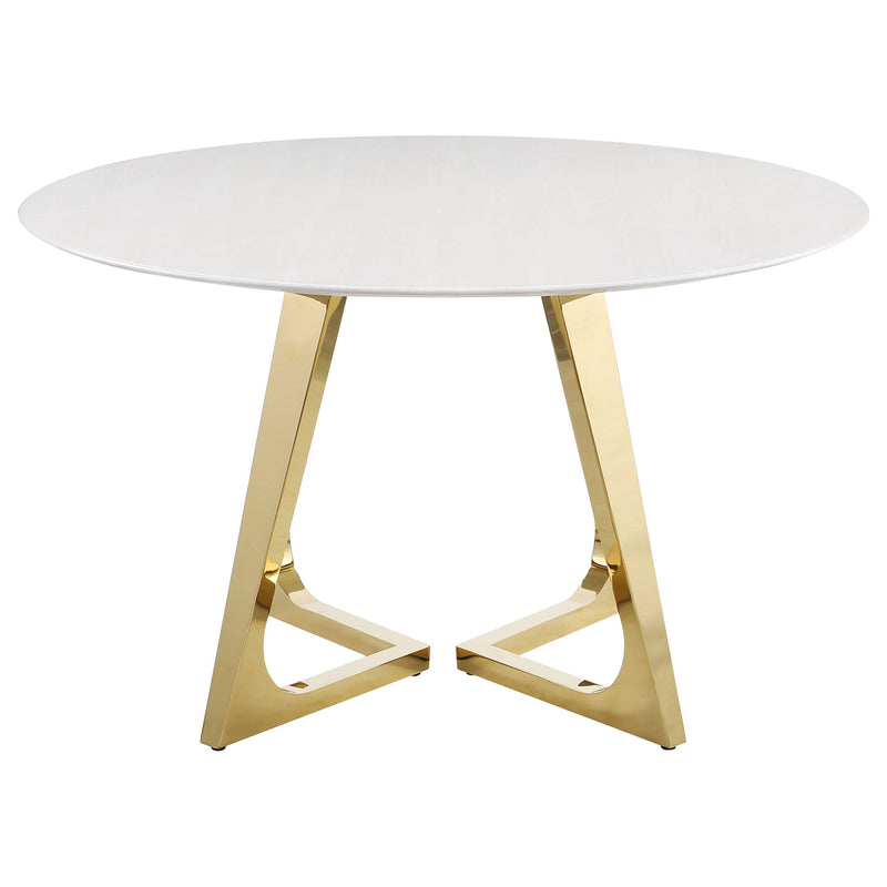 Mesa de comedor Gwynn de 51 pulgadas de mármol y acero inoxidable dorado
