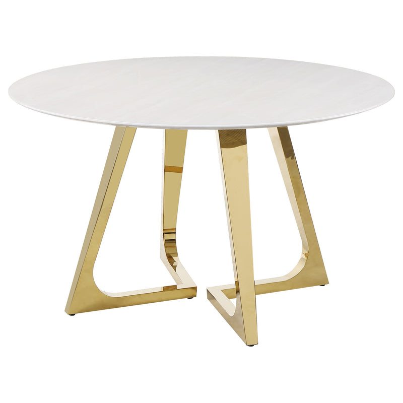 Mesa de comedor Gwynn de 51 pulgadas de mármol y acero inoxidable dorado