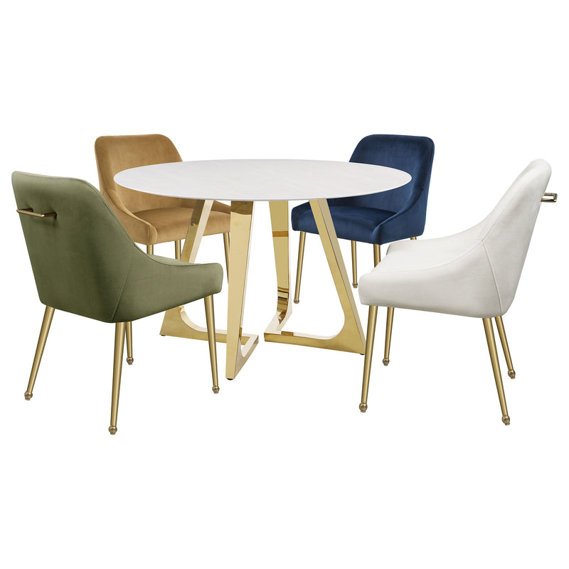 Mesa de comedor Gwynn de 51 pulgadas de mármol y acero inoxidable dorado
