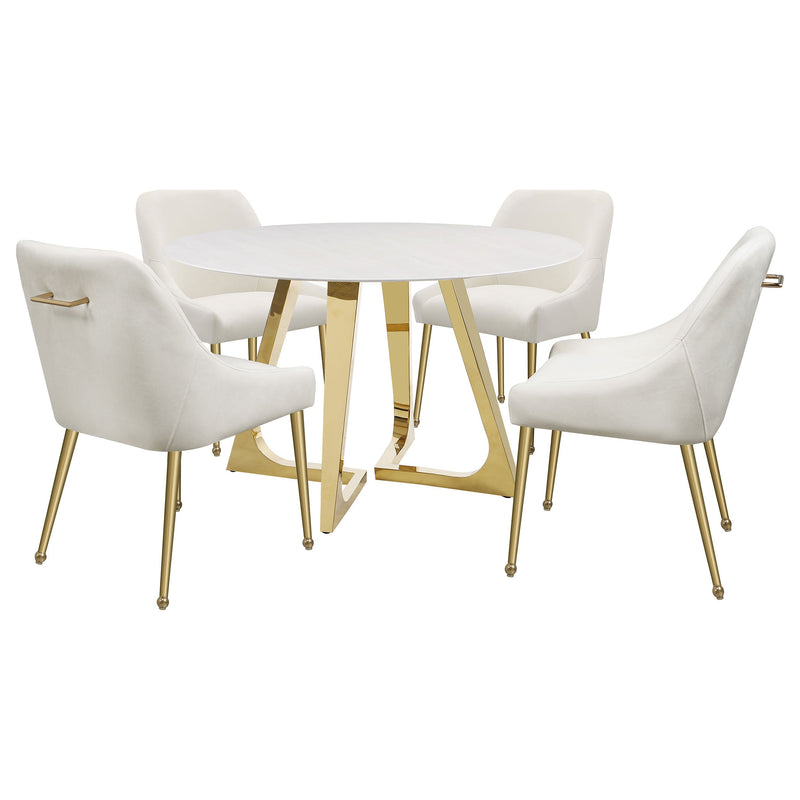 Mesa de comedor Gwynn de 51 pulgadas de mármol y acero inoxidable dorado