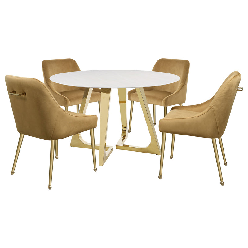 Mesa de comedor Gwynn de 51 pulgadas de mármol y acero inoxidable dorado