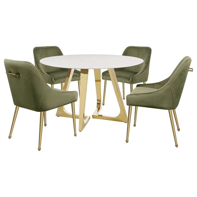 Mesa de comedor Gwynn de 51 pulgadas de mármol y acero inoxidable dorado