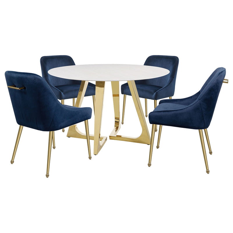 Mesa de comedor Gwynn de 51 pulgadas de mármol y acero inoxidable dorado