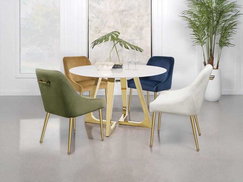 Mesa de comedor Gwynn de 51 pulgadas de mármol y acero inoxidable dorado