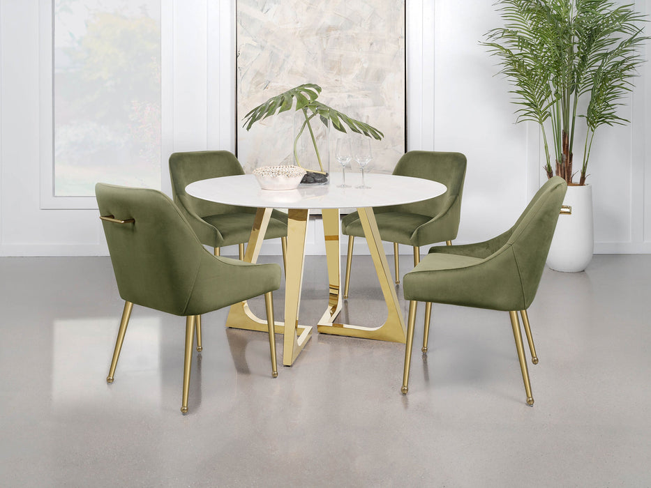 Gwynn Round Dining Table with Marble Top and Stainless Steel Base White and Gold