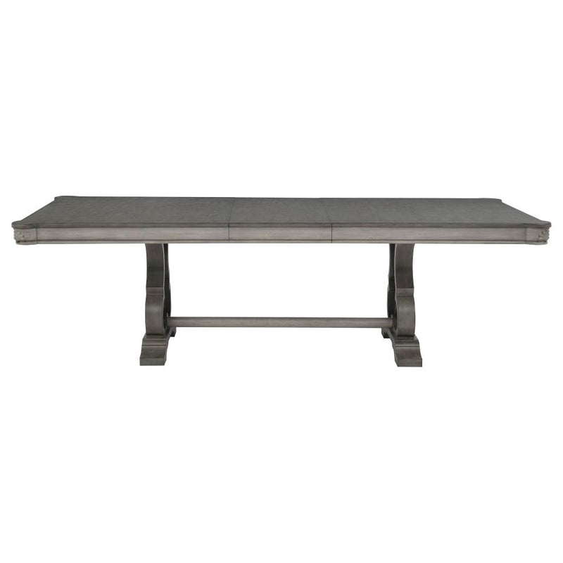 Cresswell 104-inch Double Pedestal Extension Dining Table Weathered Taupe