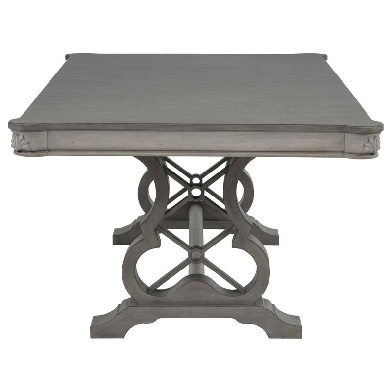 Cresswell 104-inch Double Pedestal Extension Dining Table Weathered Taupe