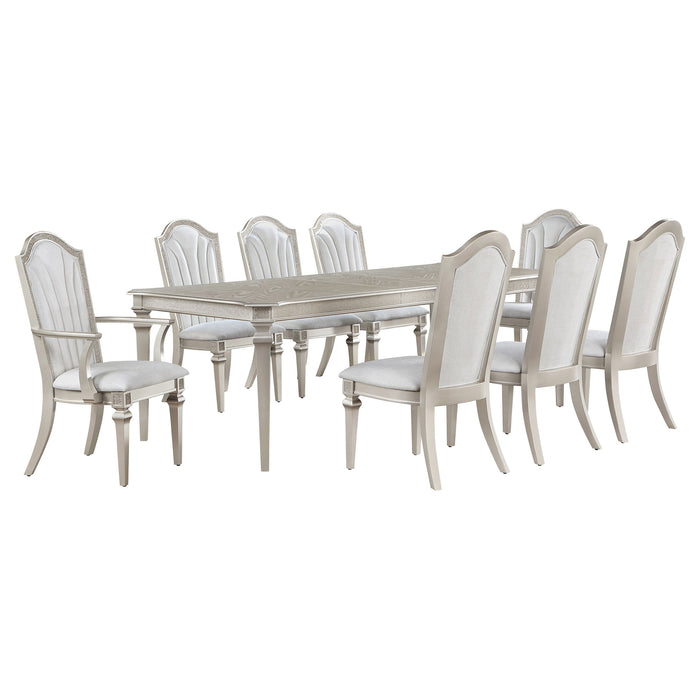 Evangeline  Dining Table Set with Extension Leaf Ivory and Silver Oak