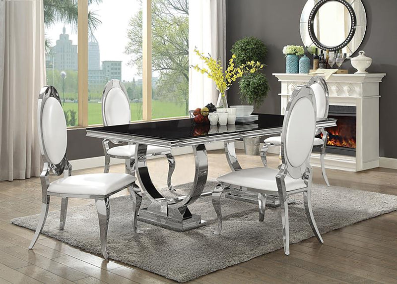 Antoine Rectangular Glass Top Dining Set Chrome