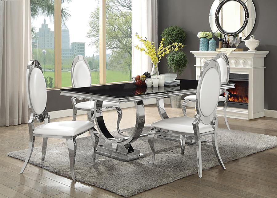 Antoine Rectangular Glass Top Dining Set Chrome