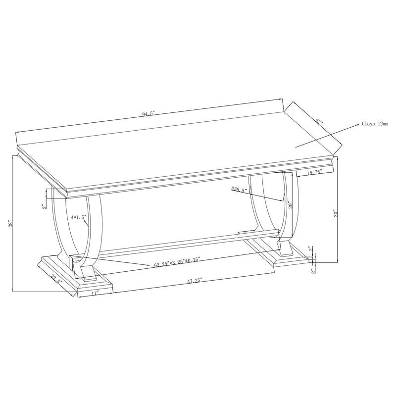Mesa de comedor Antoine rectangular con superficie de cristal de 95 pulgadas