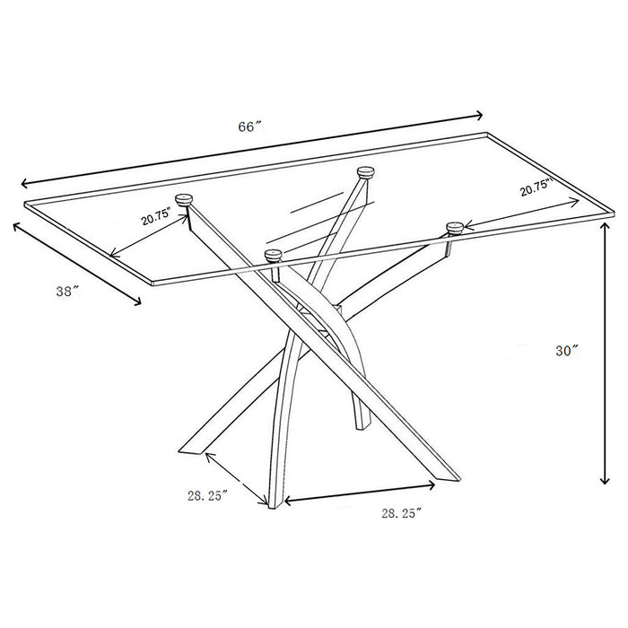 Carmelo  Rectangular Glass Top Dining Set Chrome