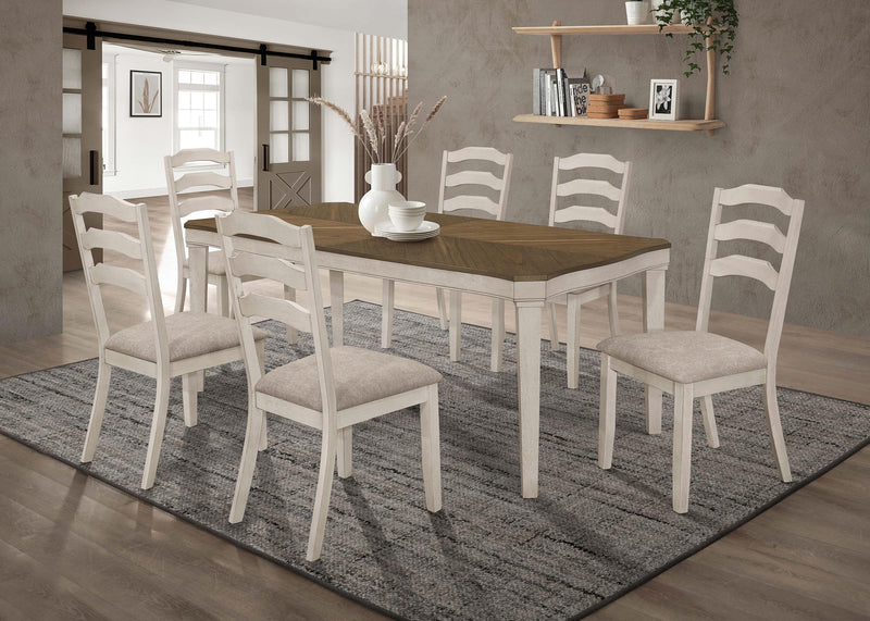 Ronnie Mesa de comedor rectangular de madera de 79 pulgadas, crema rústica