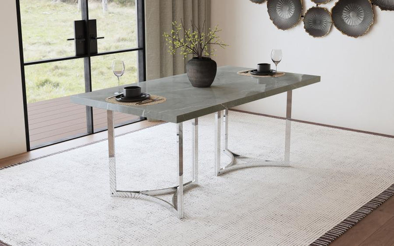 Mesa de comedor rectangular Sterling de 72 pulgadas de mármol sintético gris