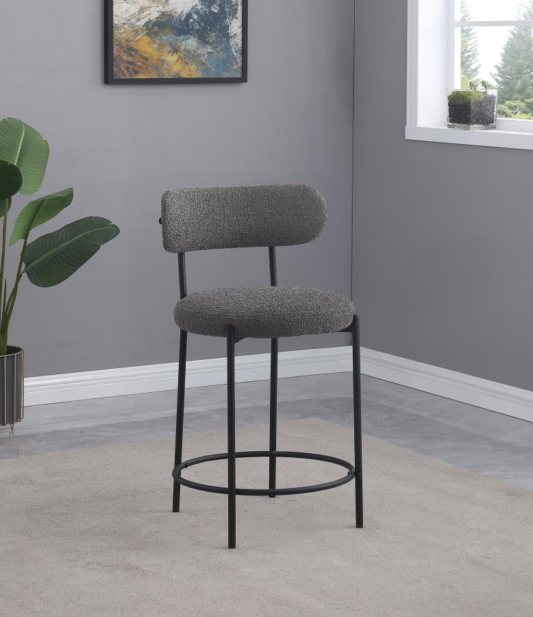 Silla de mostrador tapizada Viola Boucle gris (juego de 2)
